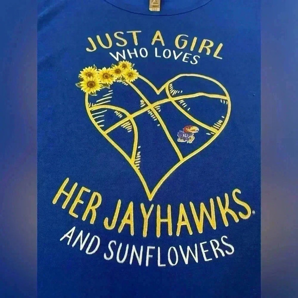 Kansas Jayhawks Delta Apparel Women’s Just a Girl shirt size Large color Blue - Picture 2 of 5